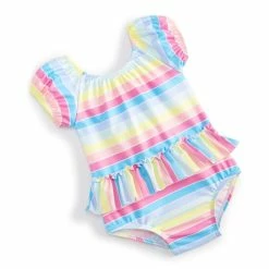 Discount 🤩 First Impressions Toddler 👧 Girls Twirl Stripe One-Piece 🩱 Swimsuit, Created For Macy's Bright White 🧨