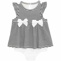 Promo 🧨 First Impressions Baby 👧 Girls Striped 👗 Skirted Romper, Created For Macy's Deep Black 👏