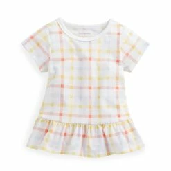 Coupon โจ First Impressions Toddler ๐ง Girls Bloom Plaid Peplum T-Shirt, Created For Macy's Bright White โ