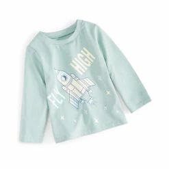 Best Sale ✨ First Impressions Baby Boys Long-Sleeve Fly High Rocket 👕 Shirt, Created For Macy's Bitter Sage ✨